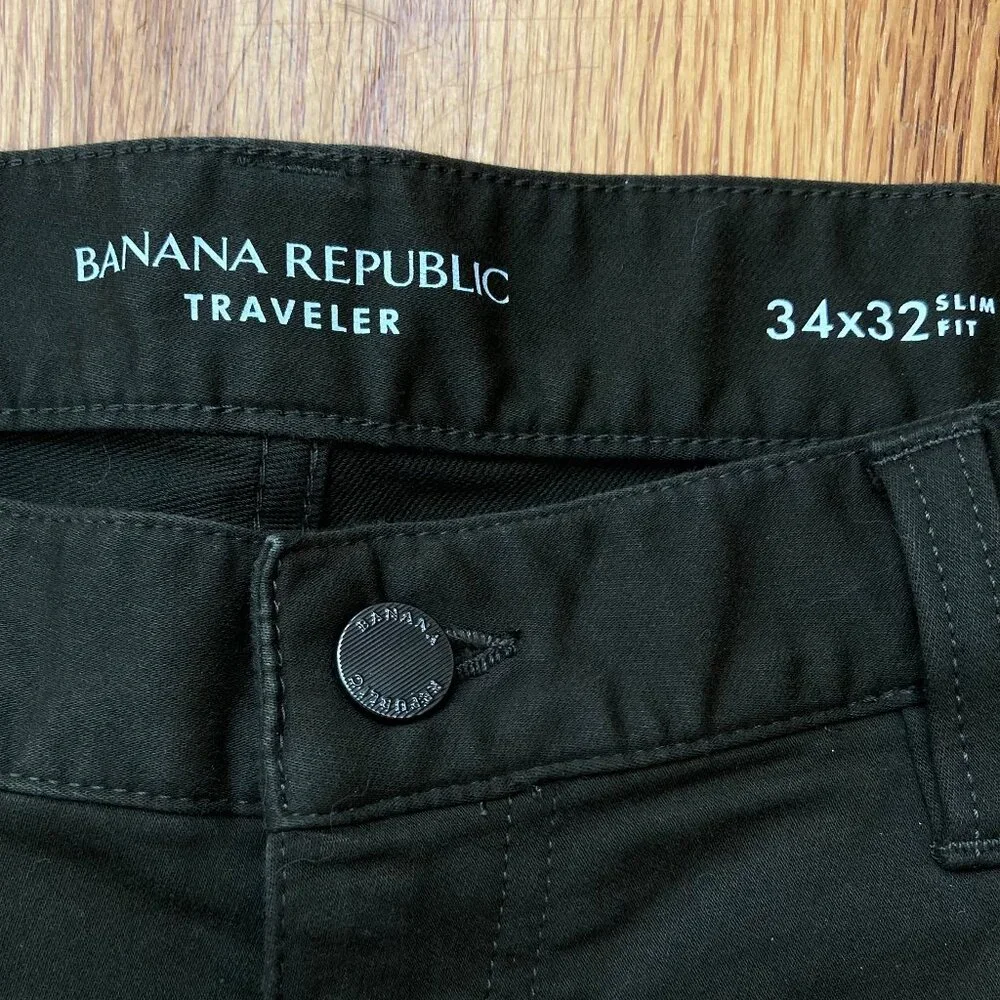 Banana Republic Men's Traveler Jeans Dark Olive 34 x 32 Slim Fit Cotton Straight